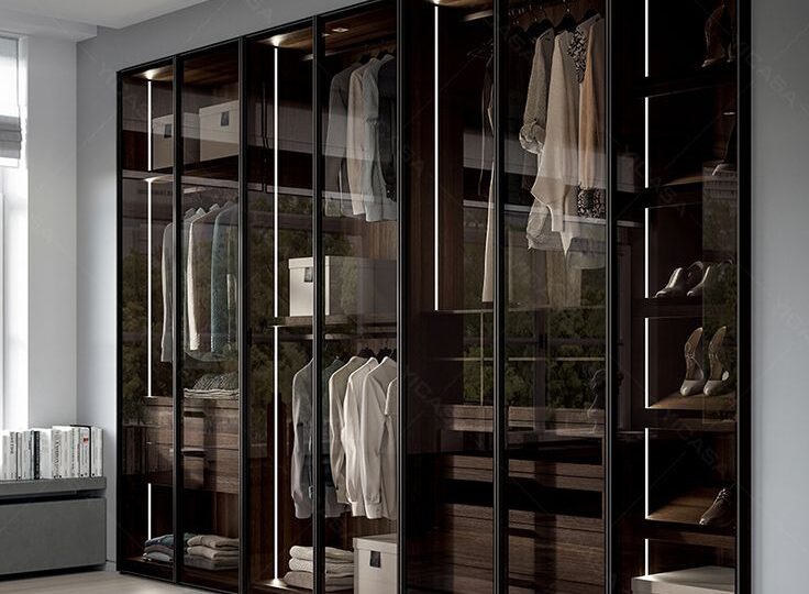 Wardrobe Wooden Modern Glass Door Wardrobe